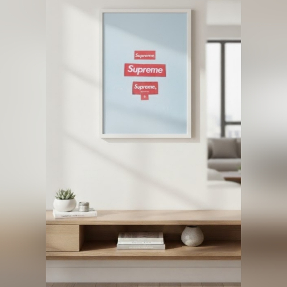 NEW! Design District Supreme Red Logo Art in White Frame NWT